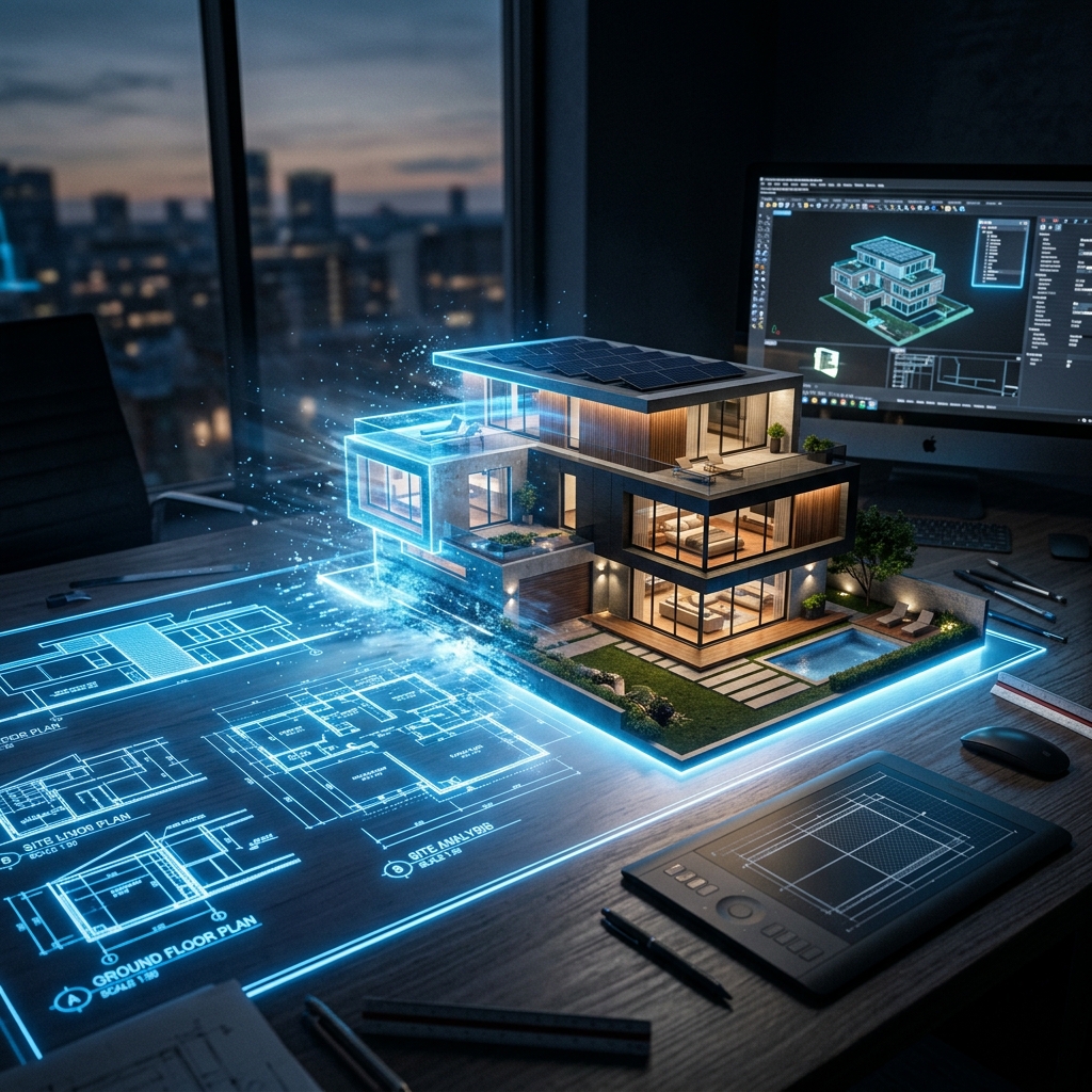 Projetos arquitetônicos transformando-se em realidade moderna